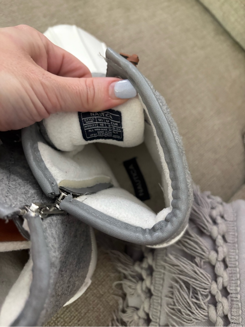 Nautica Gray Felt and White Rubber Duck Boots with Brown Accents - Picture 4 of 7